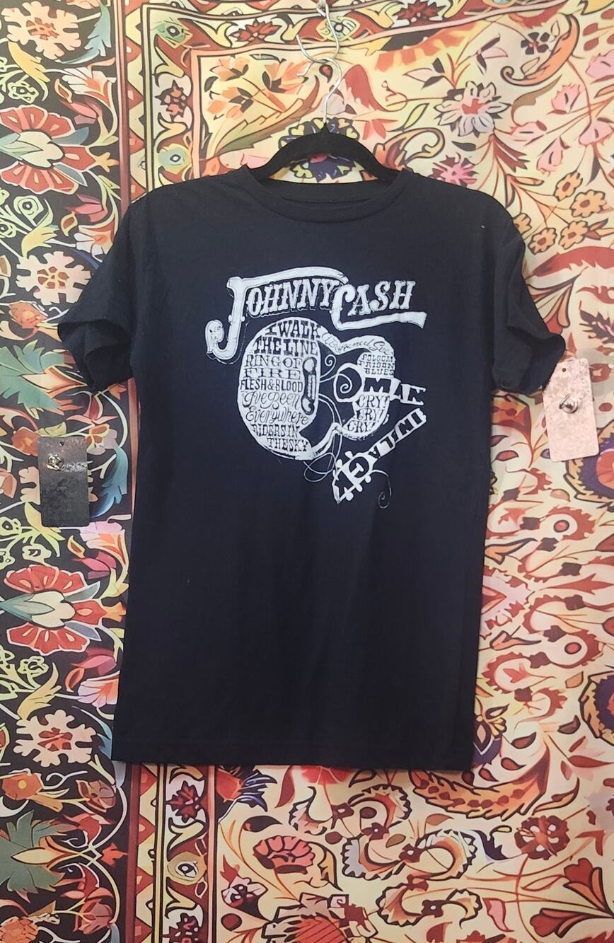 Johnny Cash Sz Large Womes Black T Shirt Short Sleeve Guitar Graphoc
